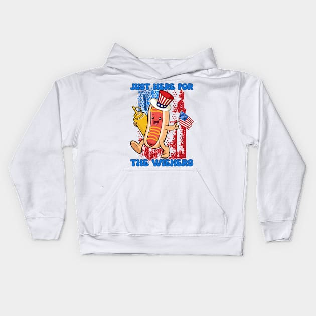 I'm Just Here For The Wieners Funny Fourth of July Kids Hoodie by myreed